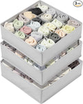 Vtopmart 3 Pack 24+24+16 Cells Socks Drawer Organizers Set, 64 Cells Clothes Drawer Dividers Dresser Organizers Bins, Scarves, Ties, Non-Woven Fabric Storage Boxes for Closet, Nursery