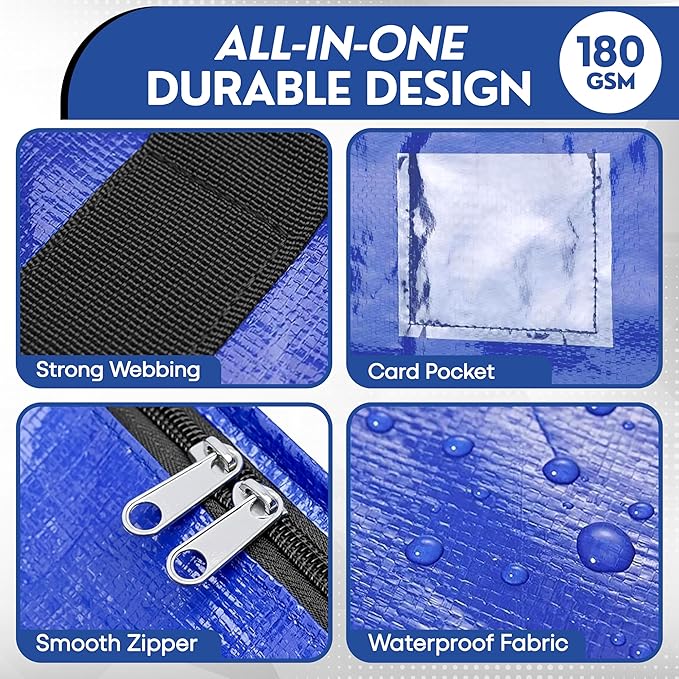 Extra Large Moving Bags Heavy Duty - 6 Pack Blue Storage Bags with Zipper & Strong Handles | Moving Bags for Clothes, Bedding & Home Organization | Reusable Packing Bags for Moving, Travel & College