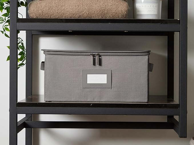 Covermates Keepsakes Zip-Top Storage Box Set, 3 Pack Heavy Duty Polyester Organizer Bins, Stackable Design, ID Window, Reinforced Handles, Closet Home Storage, Grey Heather