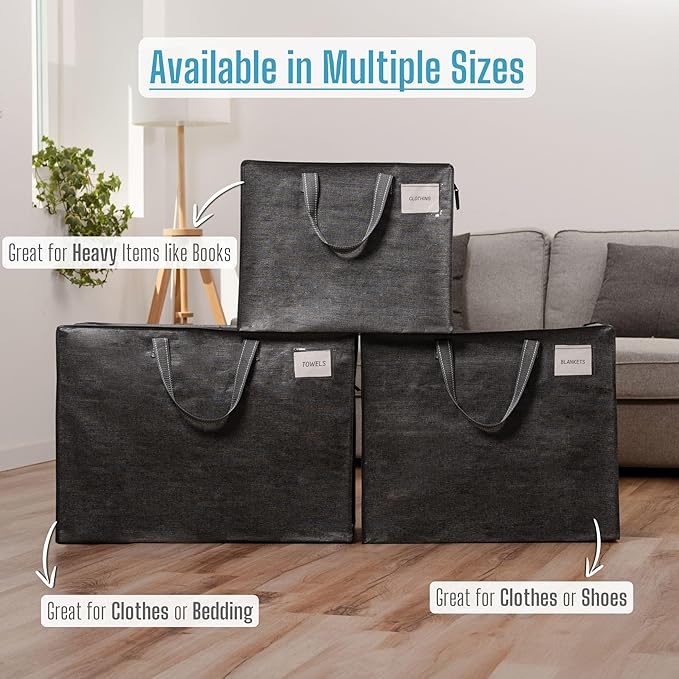 VENO 4 Pack Heavy Duty Moving Bags, Storage Bags, Packing Supplies, Top Zipper, Storage Totes for Camping, Clothes, Bedding, Comforters, Pillows (27 Gallon Dark Gray, 4 Pack)