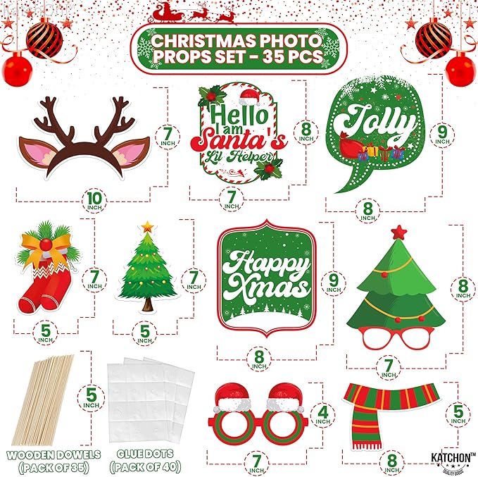 KatchOn, 35 Pcs Huge Christmas Photo Booth Props Kit, DIY | Christmas Decorations Indoor | Holiday Photo Booth Props for Photoshoot Selfie Xmas Decorations | Navidad Decoración