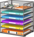 6 Tiers Letter Tray Paper Organizer With Handle, Mesh Desk File Organizer, Metal Desktop Document Shelf, Paper Sorter for Office, Home or School File Folder Holder - Grey