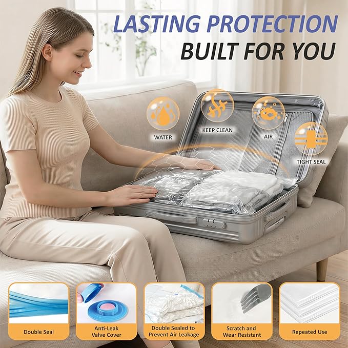 Cozy Essential Travel Vacuum Storage Bags with Rechargeable Cordless USB Pump, Space Saver Bags for Luggage, Suitcase, Carry-On, for Clothes, Blankets, Bedding & Seasonal Storage,15 Combo