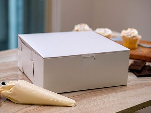 Southern Champion Tray 0905 Premium Clay Coated Kraft Paperboard White Non-Window Lock Corner Bakery Box, 6" Length x 6" Width x 3" Height (Case of 250)