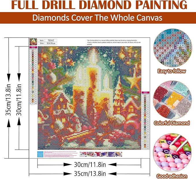 Christmas Candle Ball Star Diamond Art Painting Kits for Adults, Winter Diamond Painting Kits for Adults Beginners, 5D DIY Full Drill Diamond Dot Gem Art Kits for Adult, Home Wall Decor 13.8x13.8 Inch