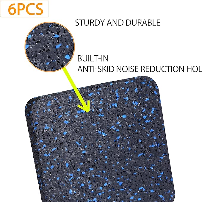 Treadmill Mat Pads - 6 PCS Shock Absorbing Rubber Pads for Treadmill and Fitness Equipment - Heavy Duty Floor Protector for Home Gym - Non-Slip Stability for Hardwood Floors - 3.94"x3.94"x0.5"