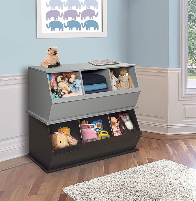 Badger Basket Stackable 3-Bin Storage Cubby - Modular Toy and Craft Organizer with Wide Mouth Bins, Expandable Design, Solid Panel Construction - Compatible with Other Units - Espresso