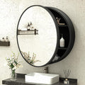 TokeShimi 28 Inch Round Medicine Cabinet for Bathroom with Mirror Surface Mount Only Black Metal Framed Mirrored Bathroom Cabinet Large Modern Farmhouse Circle Wall Mounted Vanity Mirror with Storage