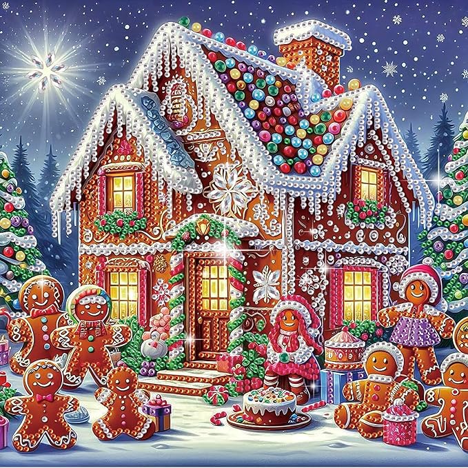 antor Diamond Painting Christmas Gingerbread House, 5D DIY Special Shaped Diamond Art Kits for Adults Beginners, Crystal Rhinestones Diamond Painting Canvas Holiday Scene Winter, Christmas Home Decor