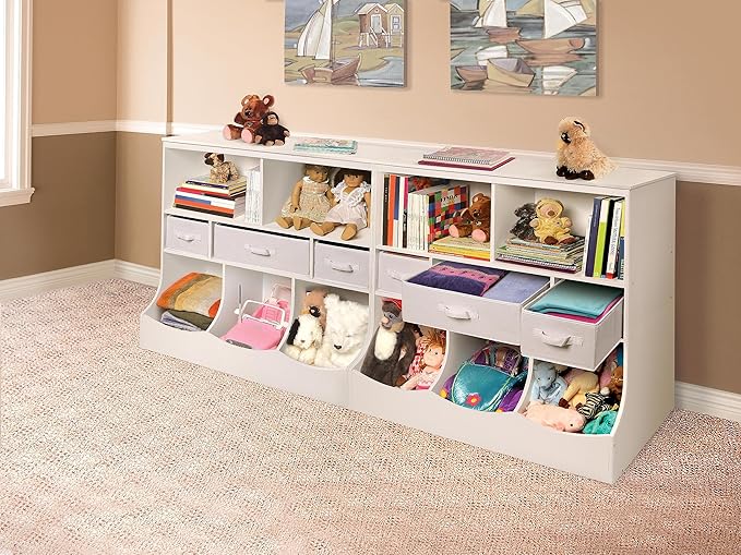 Badger Basket Combo Toy Storage Organizer and Bookshelf - Kids Storage Unit with 3 Removable Baskets, Open Shelves, Top Display Surface - White