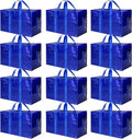 Simple Deluxe 12 Pack Extra Large Moving Bags with Lids, Reinforced Handles and Zippers, Heavy Duty Storage Tote for Moving Travel Camping Space Saving, Blue
