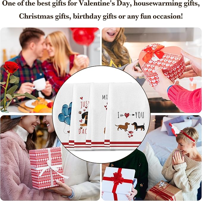 DETIHO Dachshund Gifts for Women, Weiner Dog Lover Kitchen Gifts for Women, Cute Kitchen Towels Decorative Set 16x24 Inches Set of 4, Hand Tea Towels for Kitchen Dish (A06)