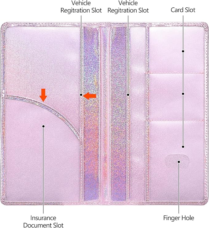 HERRIAT Car Registration and Insurance Card Holder,Glitter Leather Vehicle Glove Box Automobile Documents Paperwork Wallet Case Organizer for ID, Key Contact Information Cards,Men&Women