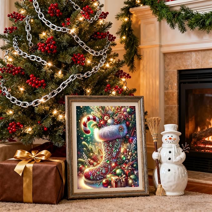 TCDZMYGS Christmas Paint by Numbers Kit for Adults Beginner,Boots Paint by Number Kits with Frame,DIY Acrylic Oil Painting by Numbers for Home Wall Decor 9.5 x 11.8 inch