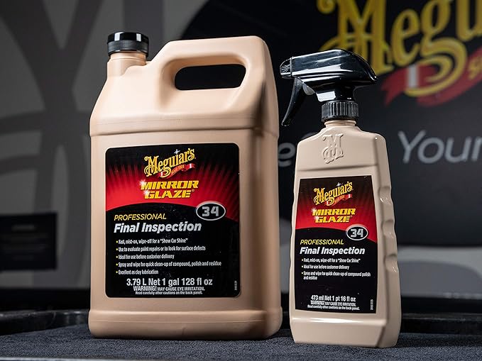 Meguiar's M34 Mirror Glaze Final Inspection, Mirror Glaze for Cars Quickly and Gently Removes Prints, Dust, and Smudges Leaving a Showroom Quality Shine, Safe as a Clay Bar Lubricant, 1 Gal