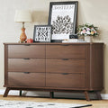 HUAHUU Fluted 6 Drawers Dresser for Bedroom, 55" Mid Century Modern Dresser & Chests of Drawers, Curved Profile Design, Dresser TV Stand, for Entryway, Hallway, Walnut