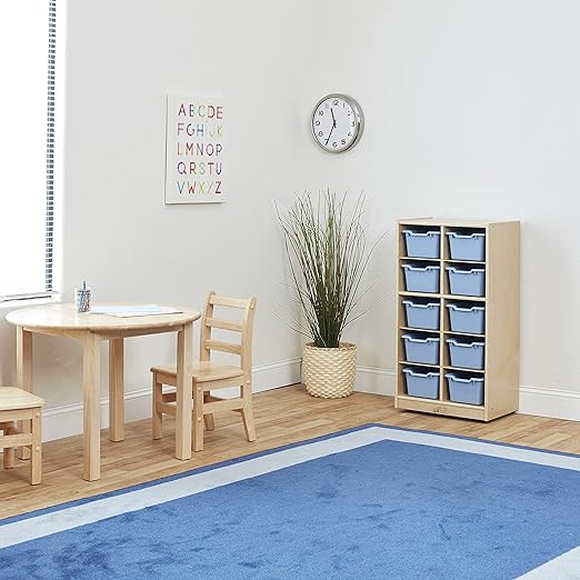 ECR4Kids 10 Cubby Tray Cabinet with Scoop Front Storage Bins, 5x2, Classroom Furniture, Powder Blue