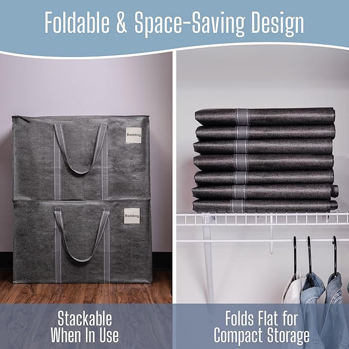 VENO 4 Pack Heavy Duty Moving Bags, Extra Large Storage Bags with Reinforced Handles & Strong Zippers, Foldable & Reusable Moving Box Alternative for Clothes & Dorm Storage