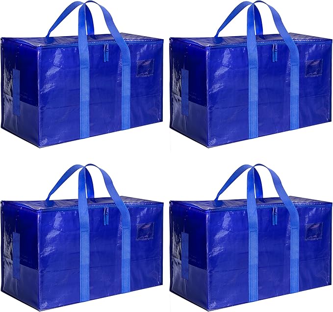 HealSmart 4 Large Moving Bags with Backpack Straps Moving Supplies with Zippers & Handles, Heavy Duty Totes for Space Saving, Fold Flat, Moving and Storing
