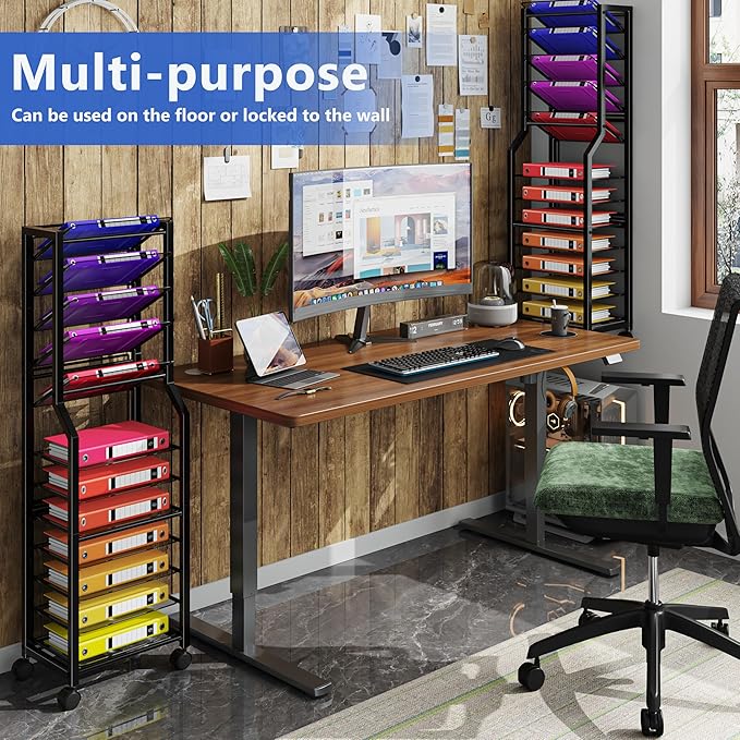 Simple Trending 12 Tier Rolling File Cart,Desk File Organizer with Sliding Trays and Wetal Mesh Paper Letter Storage Multi Functional Rolling Clutter Cart for Office, Home, School, Black