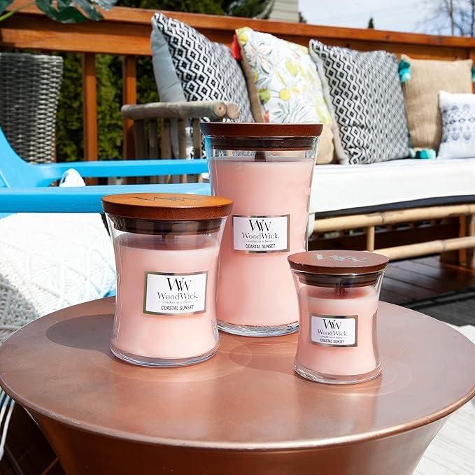 WoodWick Coastal Sunset Gifts for Women and Men, 9.7 oz Medium Hourglass Candle with Crackling Wick