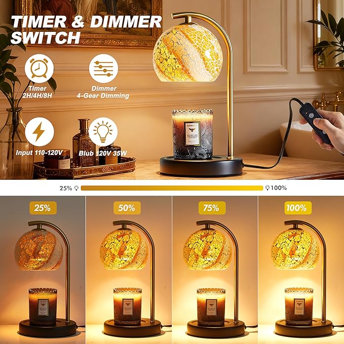 Womens Gifts for Christmas Candle Warmer Lamp, Dimmable Scented Wax Melt Warmer with Timer, Housewarming Gifts for Home Bedroom Decor, Xmas Birthday Gifts for Mom, 2 Bulbs, White+Gold
