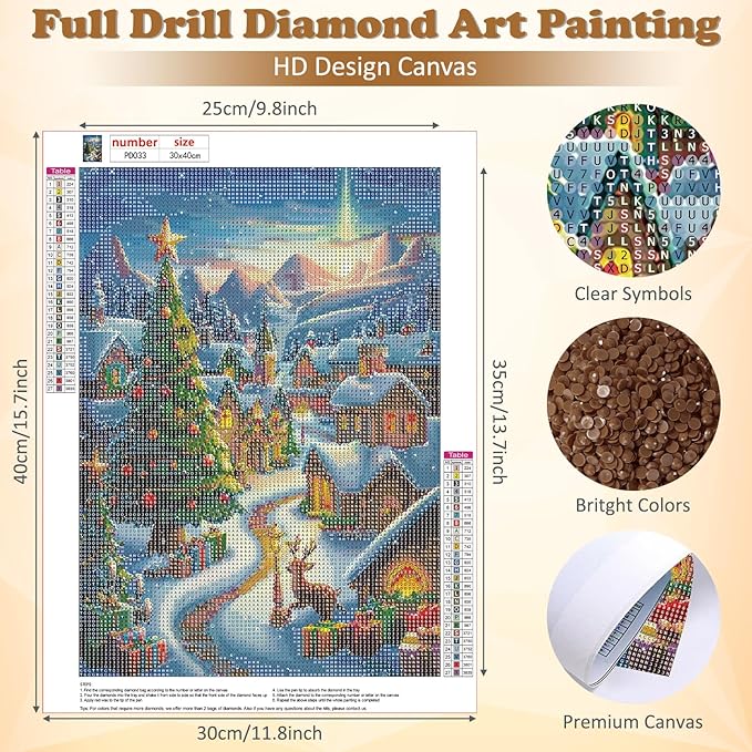 DOMROM Christmas Diamond Painting Kits, Village 5D Diamond Art Kits,Gem Art Painting with Diamonds Dots, Arts and Crafts for Beginners Adult Wall Decor 12 x 16inch