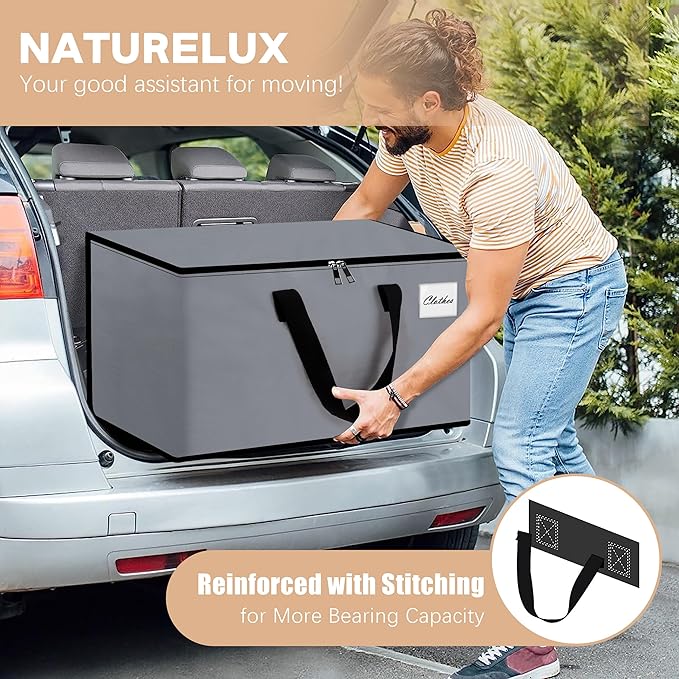 NATURELUX Heavy Duty Moving Bags - Extra Large Packing Bags and Storage Totes, Collapsible and Foldable Option for Moving and Storage, Grey, 93 L - 6 Pack