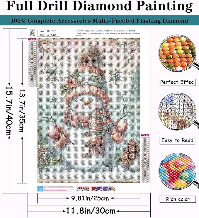CZYWJMEI Christmas 5D Diamond Painting Kits for Adults Beginners,DIY Winter Snowman Diamond Art Kits,Full Round Drill Diamond Dot Gem Art Kits,Home Wall Decor 12x16nch