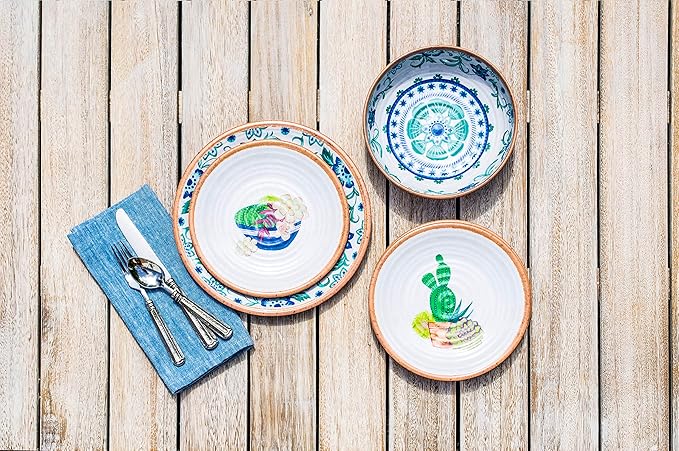 Rio Turquoise 8'' Dinner Bowl Durable Melamine Indoor/Outdoor, Shatter-Resistant, and Dishwasher Safe Dinnerware for Salad, Soup or Snacks - Multicolor - Set of 6