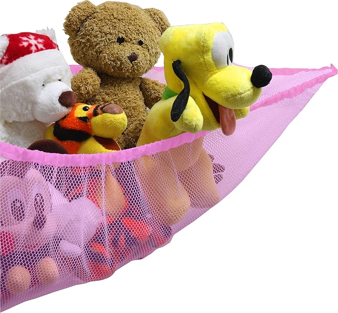 Simple Houseware 2 Pack Stuffed Animal Toy Hammock Net, Corner Wall Storage for Kids Room, Pink