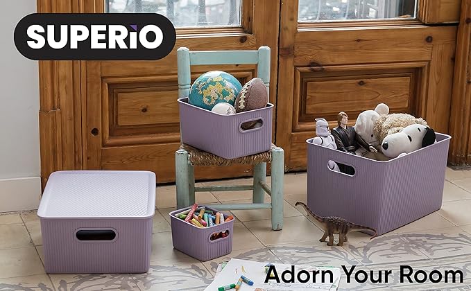 Superio Decorative Plastic Basket Open Home Storage Bins Organizer Baskets, Small, Lilac (8 Pack) Container Boxes for Organizing Closet Storage Bins for Shelves Drawer Shelf, 1.5 Liter