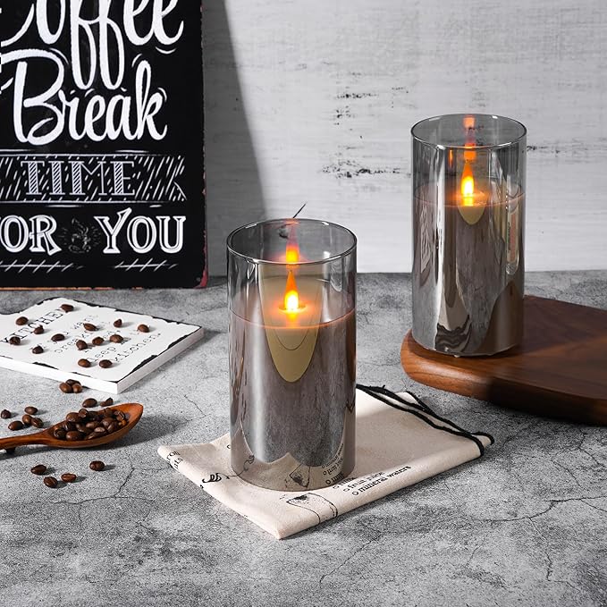 HaitanghuaRechargeable Candles, Remote Control Candles with Remote, 2/4/6/8 Hour Timer, USB Rechargeable flameless Pillar Candles, Gray, 6 inches (2-Pack)