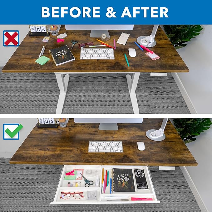 Mount-It! Under Desk Drawer with 4 Compartments, Deep Low-Profile Slide-Out Storage Organizer, 25.8″ x 12.5″ x 1.6″, Smooth Glide Pull-Out Tray for Traditional & Single Motor Standing Desks, White
