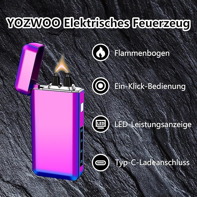 YOZWOO Electric Lighter Type-C Rechargeable Lighters Plasma Lighter High Power Flame Arc Lighters Windproof Electronic Lightre with Smart Chip for Candles, Incense with High-Grade Gift Box(Ice Colour)