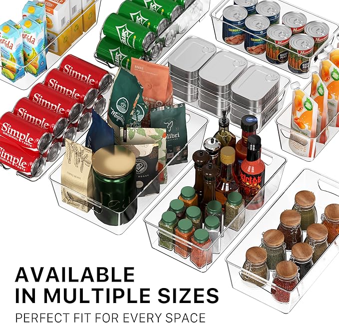 Simple Houseware 4 Pcs Pantry Clear Bin Storage Organizer, 14" x 7" x 3.75"