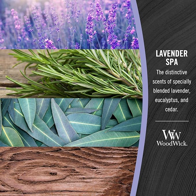 WoodWick Lavender Spa Gifts for Women and Men, 9.7 oz Medium Hourglass Candle with Crackling Wick
