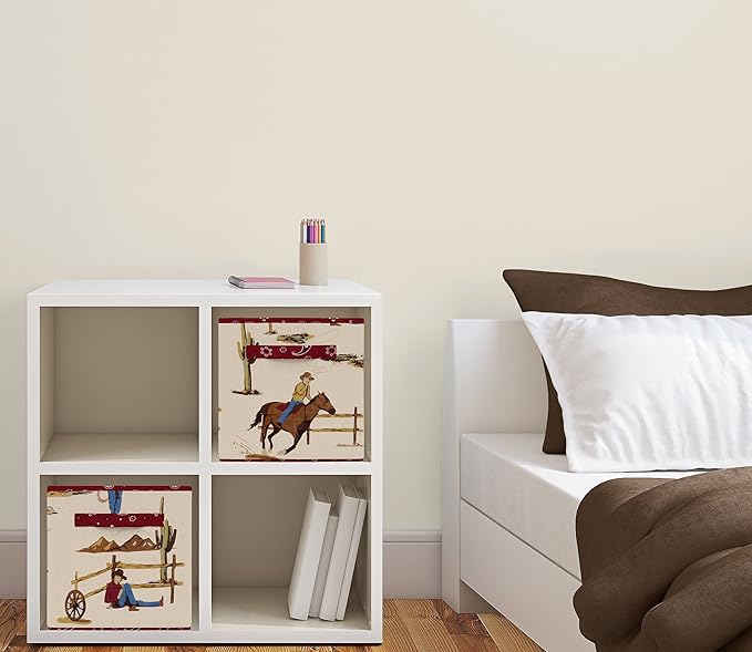 Sweet Jojo Designs Tan and Red Cowboy Foldable Fabric Storage Cube Bins Boxes Organizer Toys Kids Baby Childrens for Wild West Collection Set of 2