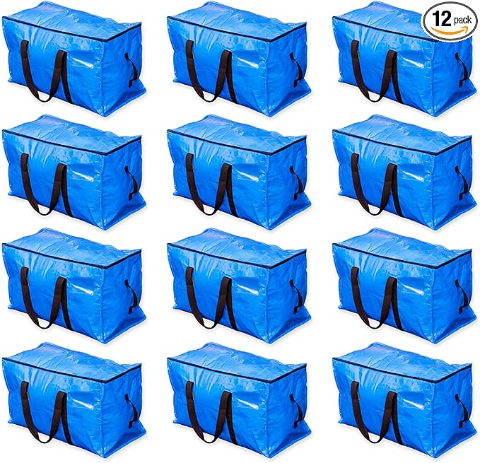 Blue Moving Bags Heavy Duty Extra Large Storage Bags with Zipper and Handles, Moving Supplies Moving Storage Bags, 23 Gallon Capacity, 12 Pack