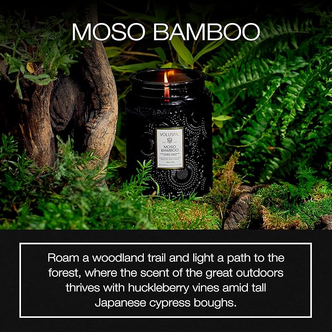 Voluspa Moso Bamboo Candle, 18 oz, Coconut Wax Blend, Scented Candles for Home, 100 Hour Burn Time, Candle Jars
