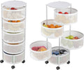 Home-Complete Kitchen Storage Rolling Cart with Wheels - 5 Tier Rotating Fruit and Vegetable Baskets for Kitchen Organization and Storage - Metal Cart for Pantry, Bathroom, or Craft Room (White)