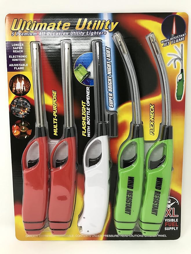 Ultimate Utility Premium All Occasion Lighters for Candles BBQ Kitchen Fireplace Grill (Pack of 5)