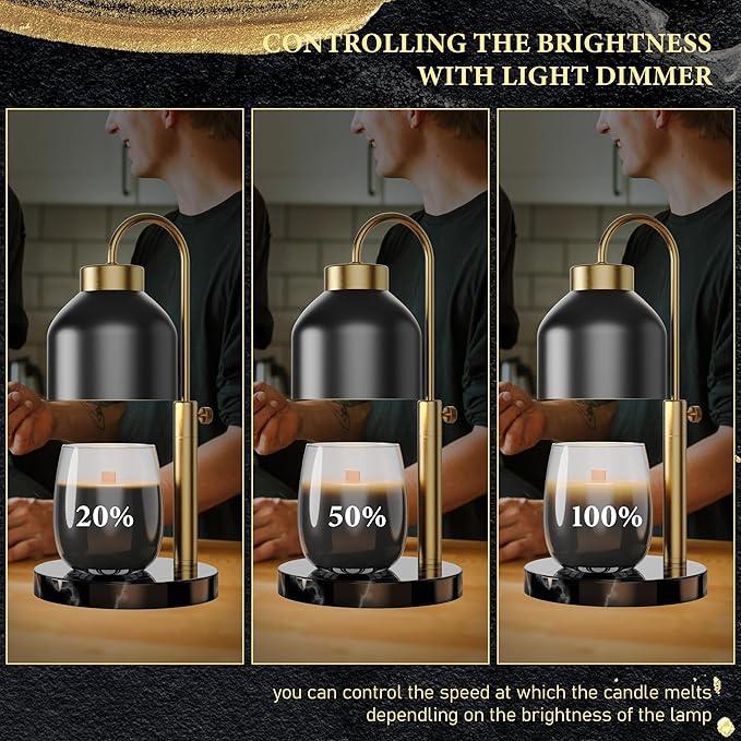 AIKUT Candle Warmer Lamp, with 2 Bulbs,Timer & Dimmer,Compatible with Large Yankee Candle Jars,3 Wick Candles,Height Adjustable Electric Top Melter,110-120v, (Black Marble)