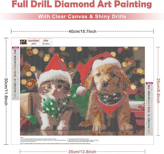 MOGTAA Christmas Diamond Art Kits for Adults, 5D Full Drill Cat and Dog Diamond Painting Kits for Adults Beginner, DIY Round Diamond Dots for Adults, Gem Art for Home Wall Decor 12 X 16 Inch