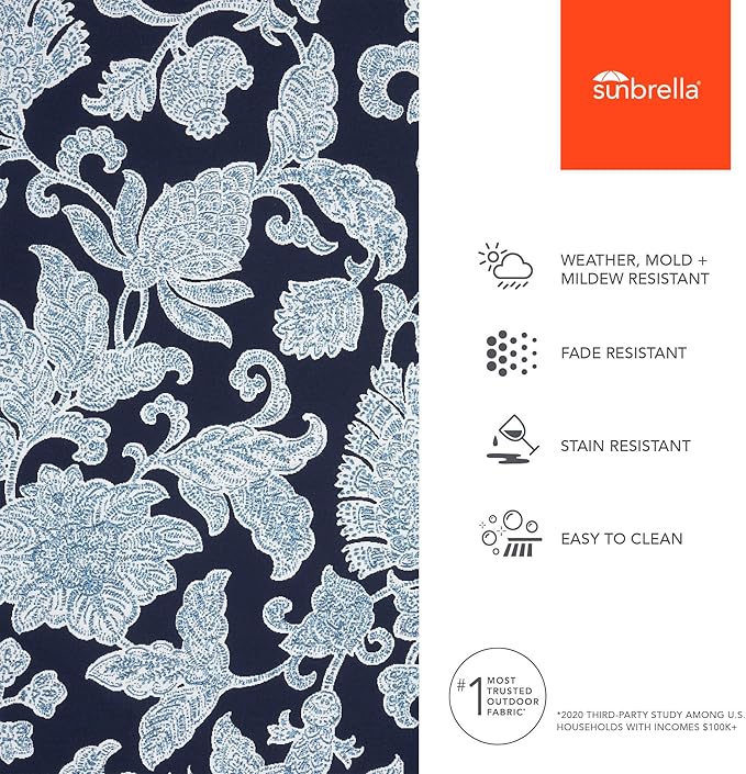 Sunbrella Fabric by The Yard | Official Sunbrella Seller | Indoor or Outdoor Upholstery Fabric for Chairs, Cushions, Drapery, Pillows, Furniture | Floral Song Navy