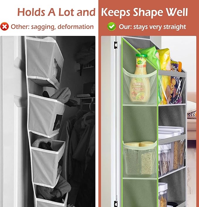 MISSLO Over the Door Storage Organizer with 4 Large Pockets 8 Side Pockets Baby Hanging Closet Door Organizer Heavy Duty Pantry Organizer for Bathroom, Bedroom, Nursery, RV, Camper