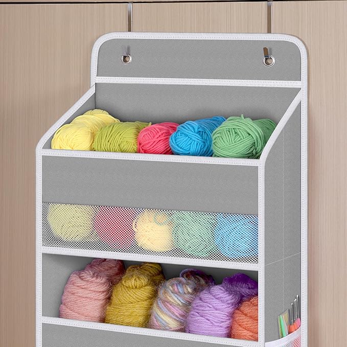 Univivi Hanging Storage Organizer Nursery Closet Cabinet Baby Storage with 5 Large Compartments 6 Side Pockets for Cosmetics, Toys and Sundries (Grey)