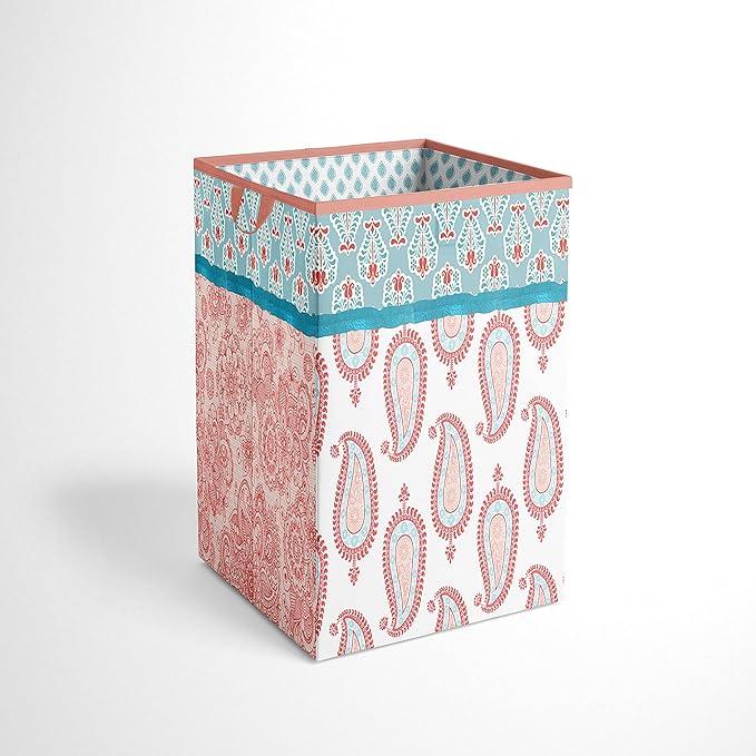 Bacati - Paisley Kids Storage (Collapsible Hamper 14 x 14 x 19 inches, Coral/Aqua)