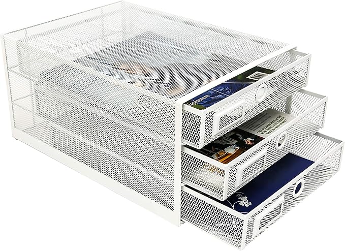 Exerz Paper Sorter 3 Drawer Wire Mesh A4 / Desk Multifunctional Desk Organiser/Multi-Layer Letter Tray - for Documents, Magazines, Notebooks and Letter (White)