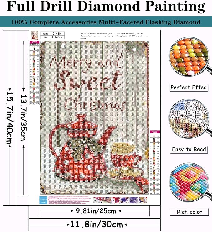 CZYWJMEI Christmas 5D Diamond Painting Kits for Adults Beginners,DIY Winter Teapot Teacup Diamond Art Kits,Full Round Drill Diamond Dot Gem Art Kits,Home Wall Decor 12x16nch